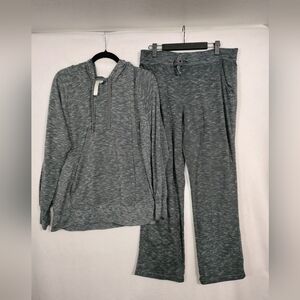 Heathered Gray Lounge Hoodie & Drawstring Pants Set Green Tea